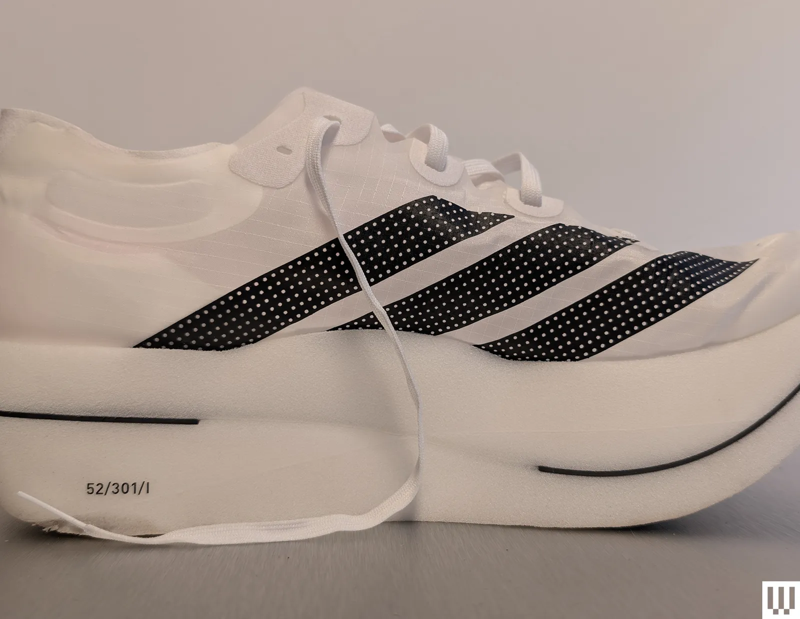 Close-up of the adizero adios pro evo 3 showing its ultra-lightweight design