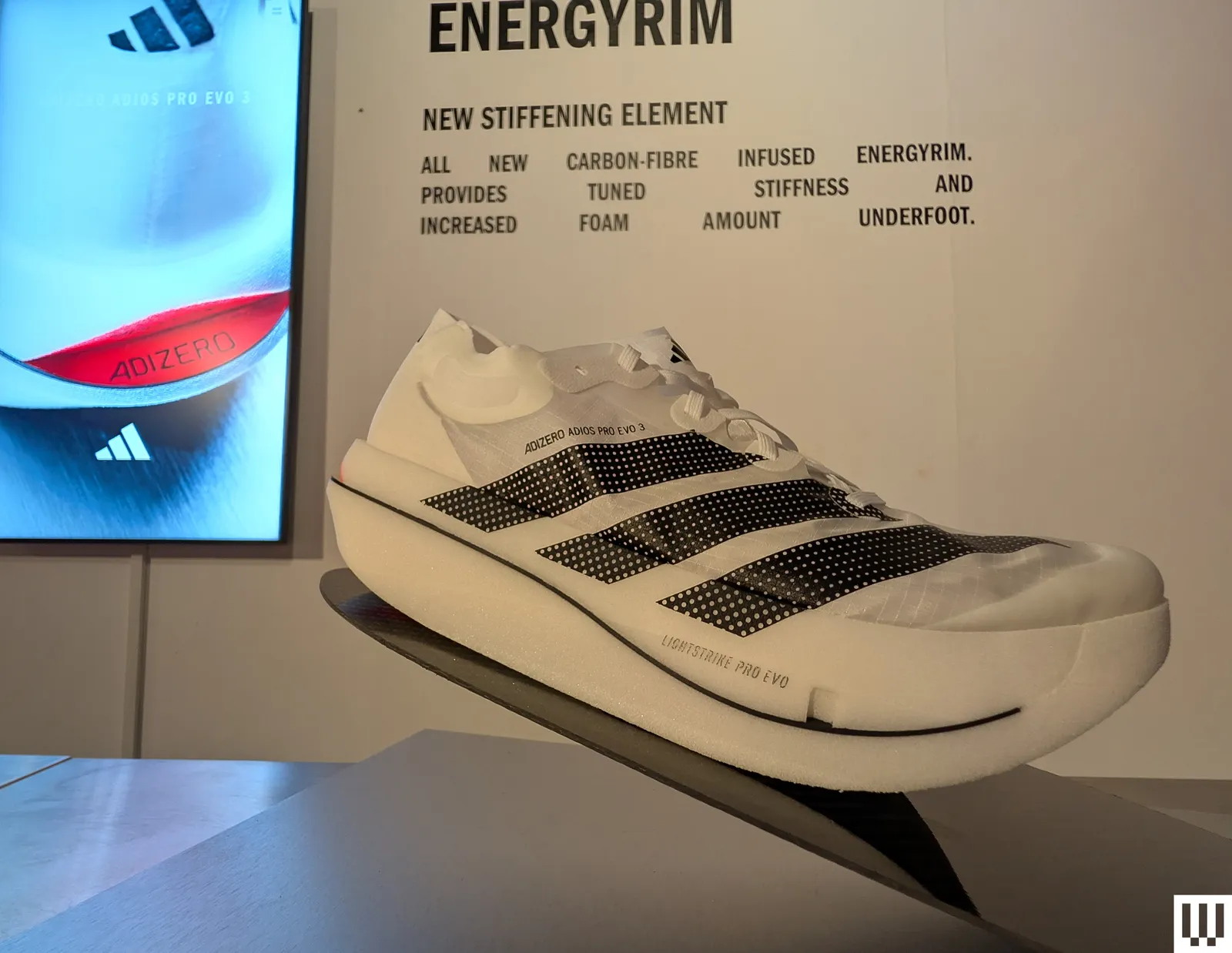 The innovative carbon-fiber ENERGYRIM technology in the adizero adios pro evo 3